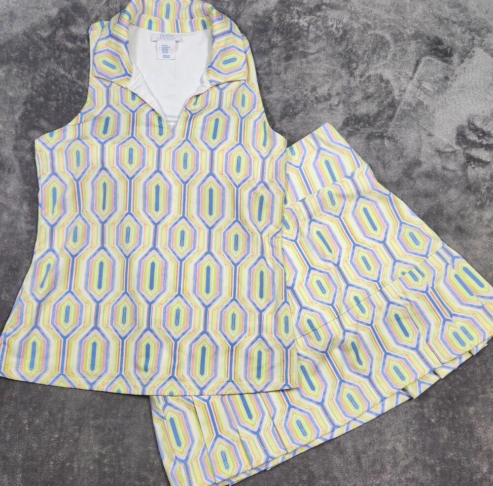 Sigrid Olsen XS Golf Tennis Set Geometric Skort and Top 2pc Padded Bra Picklebal